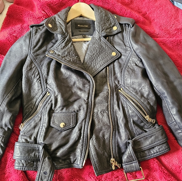 Massimo Dutti Leather Biker Style Jacket. Size S - Picture 8 of 11